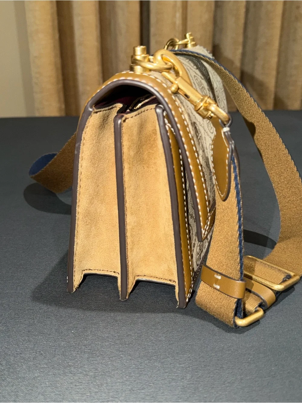 Tory Burch Tan Logo-Print Canvas Crossbody Bag